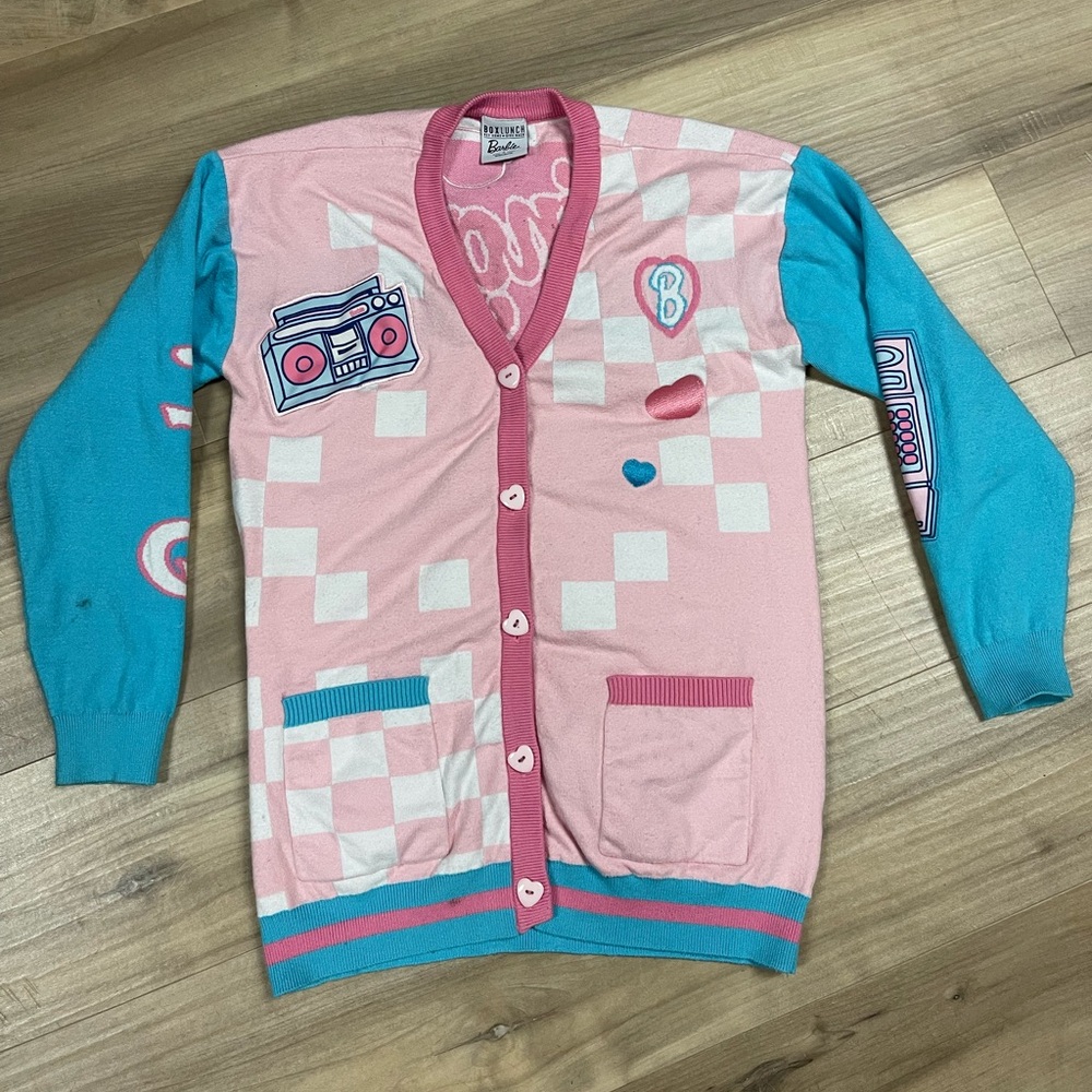 Barbie Living the Dream size Small Barbie Boxlunch Embroidered Cardigan Sweater